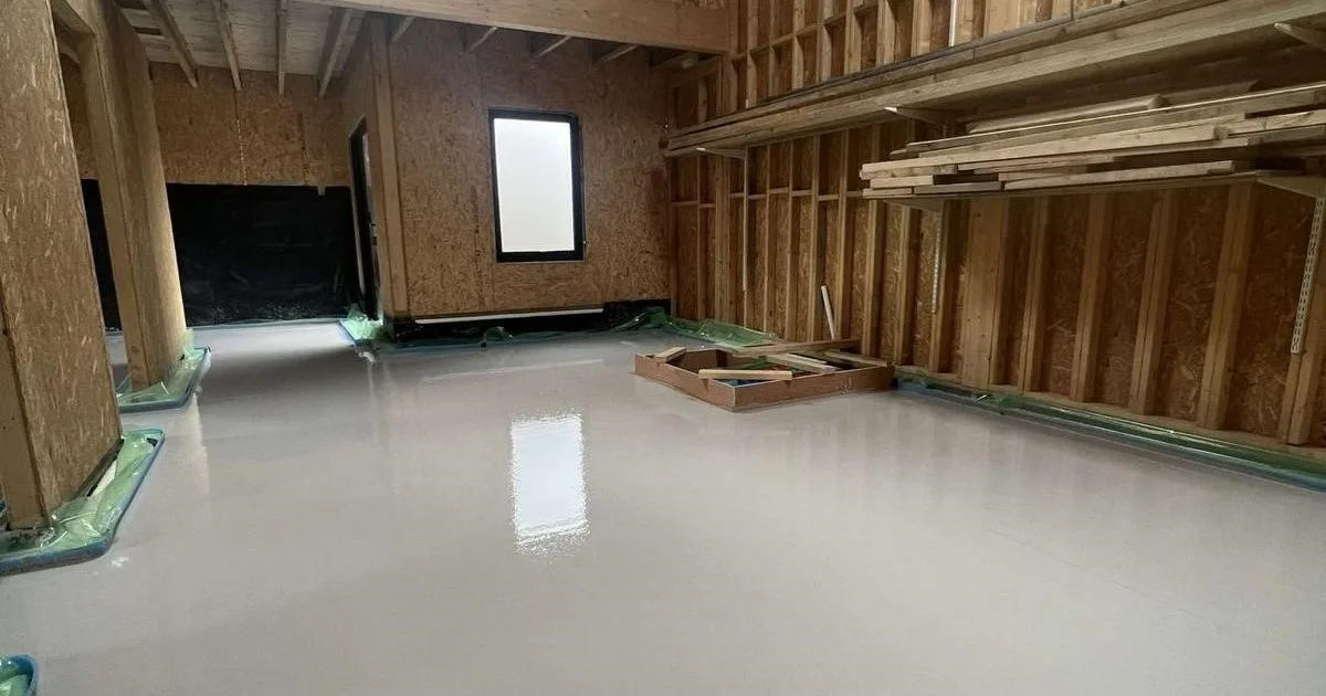 Gypsol flowing floor screed having been poured for the Grand Designs project
