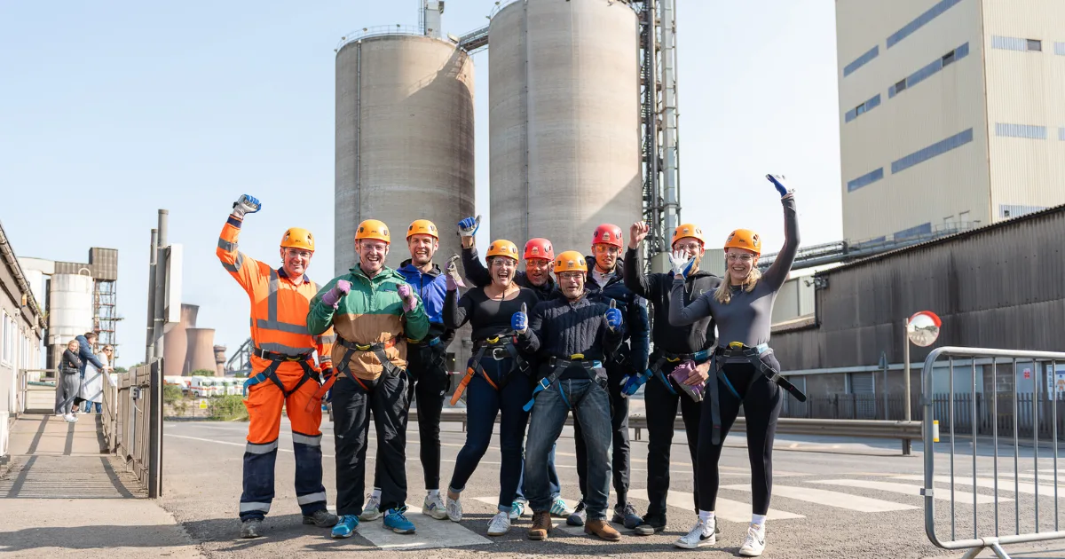 an image showing the LKAB Minerals team before charity abseil challenge
