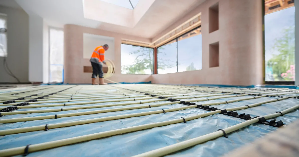 An image showing a building site with underfloor heating pipes